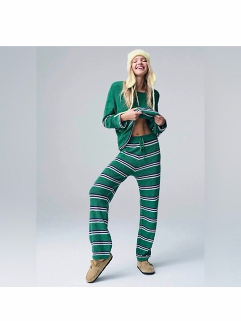 Free People Green Striped Matching Knit Set